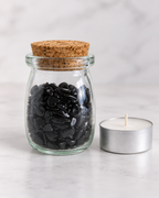 Black Obsidian Crystal Chips, 5 oz Glass Jar