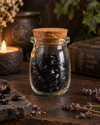Black Obsidian Crystal Chips, 5 oz Glass Jar