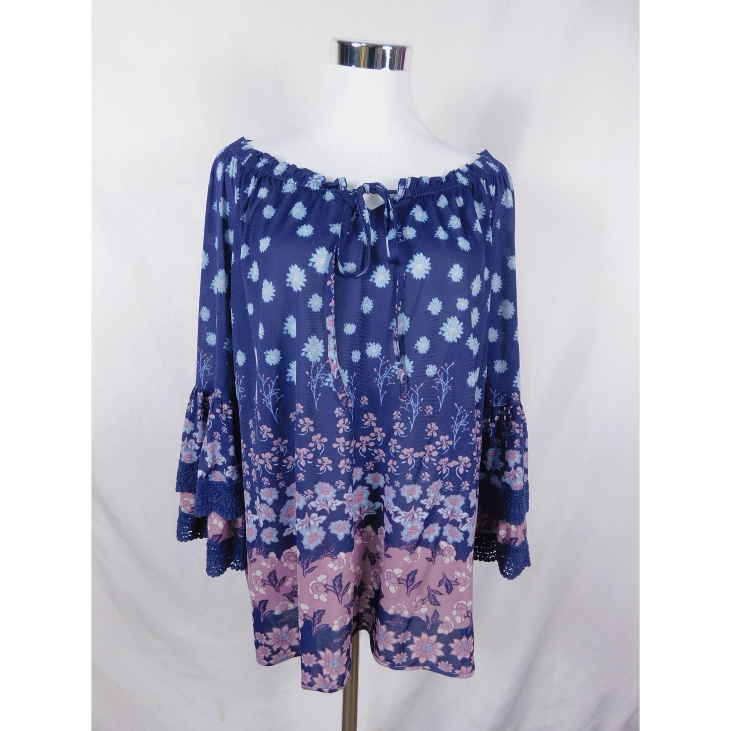 Style & Co 2XL Blue Floral Off Shoulder Peasant Boho Witch