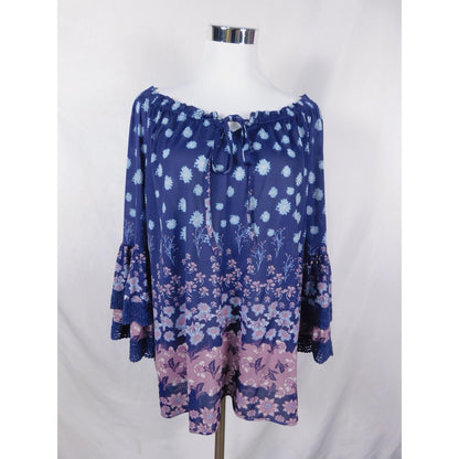 Style & Co 2XL Blue Floral Off Shoulder Peasant Boho Witch