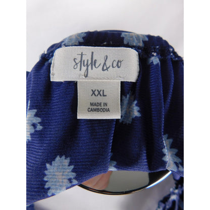 Style & Co 2XL Blue Floral Off Shoulder Peasant Boho Witch