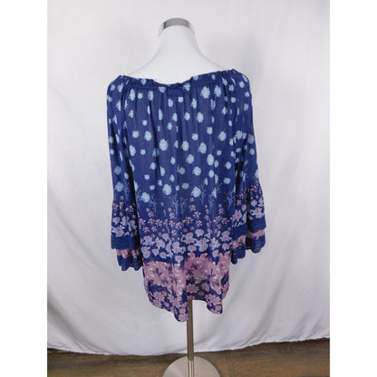 Style & Co 2XL Blue Floral Off Shoulder Peasant Boho Witch