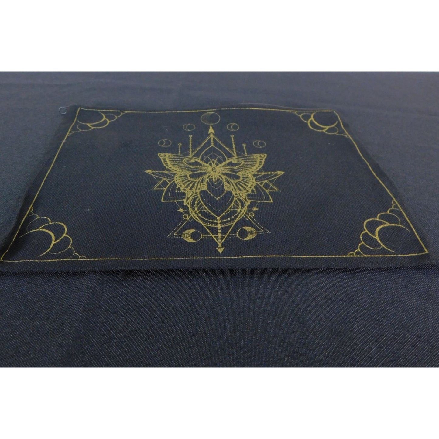 Black Canvas Zipper Pouch With Gold Moth Design
