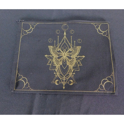 Black Canvas Zipper Pouch With Gold Moth Design
