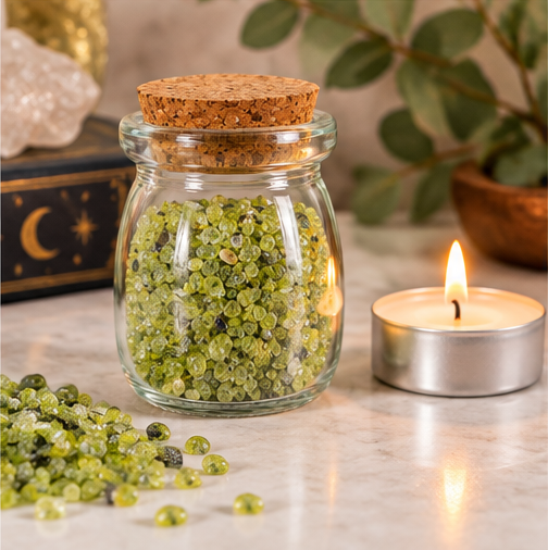 Peridot Crystal Chips, 5 oz Glass Jar