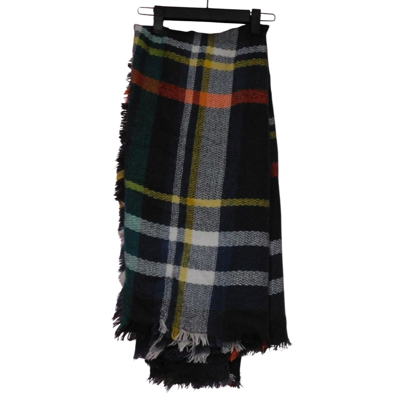 Large Green Navy Tartan Blanket Scarf 55" - Lightweight Plaid Wrap - Excellent