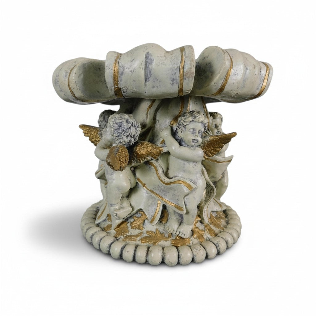 Baroque Cherub Compote Bowl 8" Gold Resin Pedestal