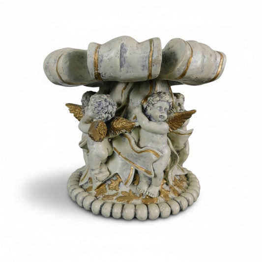 Baroque Cherub Compote Bowl 8" Gold Resin Pedestal