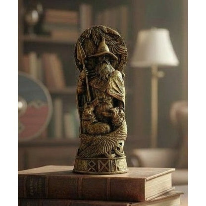 Odin with Wolves & Ravens Statue 8" Gold - Norse Viking Figurine - New
