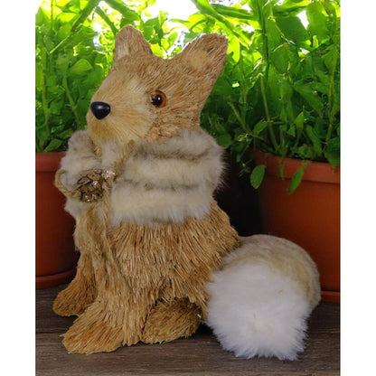 Straw Fox Farmhouse Rustic Decor 9 Inches Tall Woodland Animal