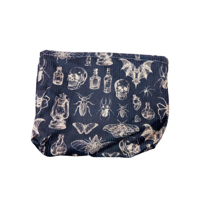 Skull & Insect Gothic Makeup Bag With Zipper Black Fabric Spooky Pattern Medium Size Storage Pouch