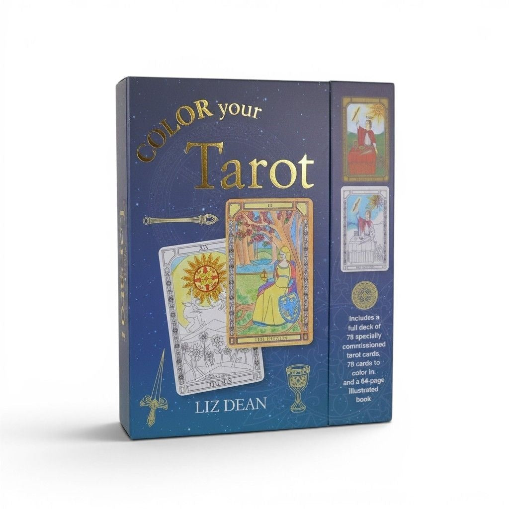 Color Your Tarot Deck & Guide Book Set By Liz Dean - 78 Cards To Color & Interpret With 64-Page Illustrated Guide