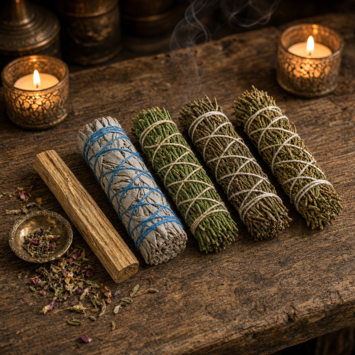 Herbal Cleansing Set White Sage, Cedar, Rosemary, Juniper & Palo Santo