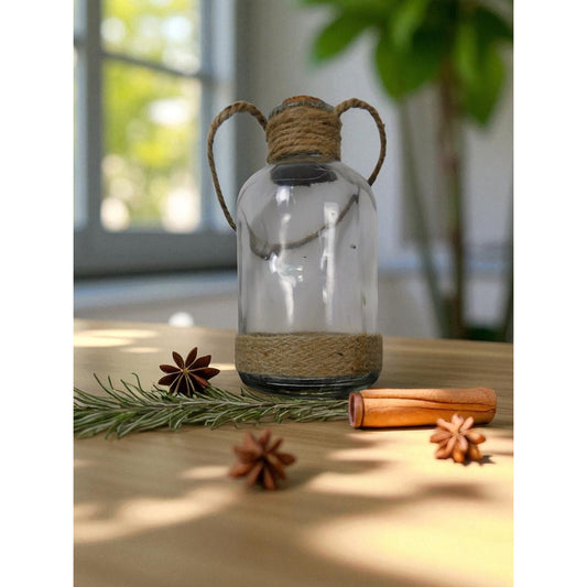 Vintage Glass Apothecary Jar Cork Lid Rope Handle Rustic Storage Bottle Decor 80