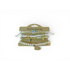 Multilayer Evil Eye Hamsa Hand Beaded Stretch Bracelet Set White Gold