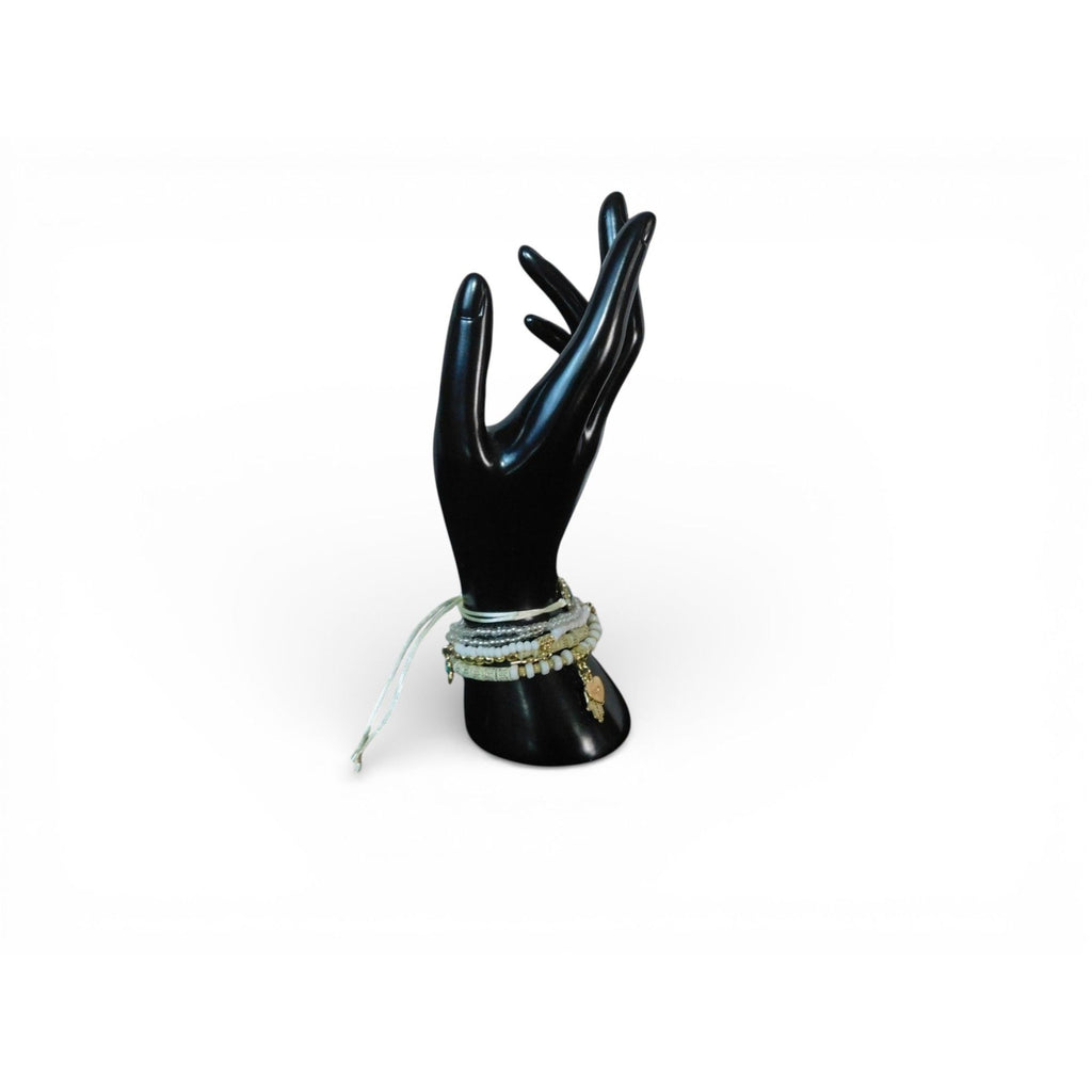 Multilayer Evil Eye Hamsa Hand Beaded Stretch Bracelet Set White Gold