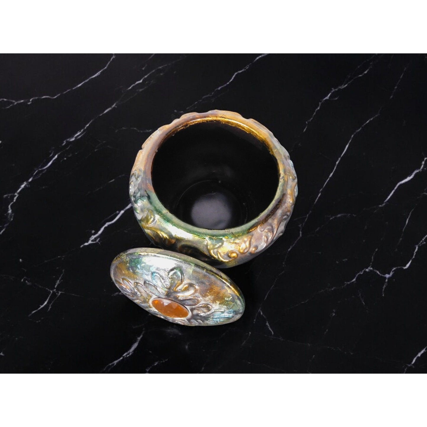 Antique Glazed Ceramic Jar with Lid Bohemian Rustic Decor 6" Tall