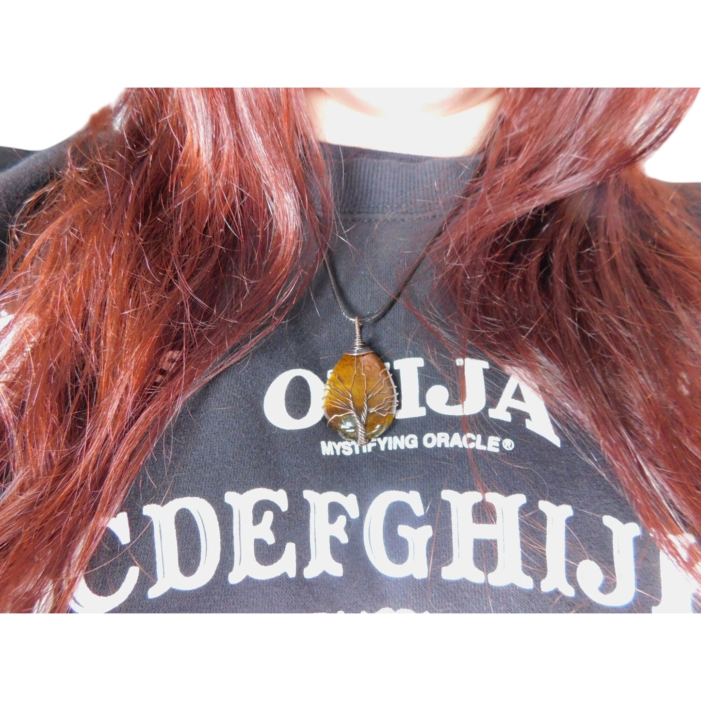 Tiger’s Eye Tree of Life Pendant Necklace Wire Wrapped Crystal Teardrop