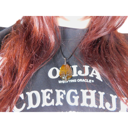 Tiger’s Eye Tree of Life Pendant Necklace Wire Wrapped Crystal Teardrop