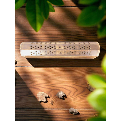 Wooden Incense Burner Box Holder Aromatherapy Cone Stick Storage Rustic Decor