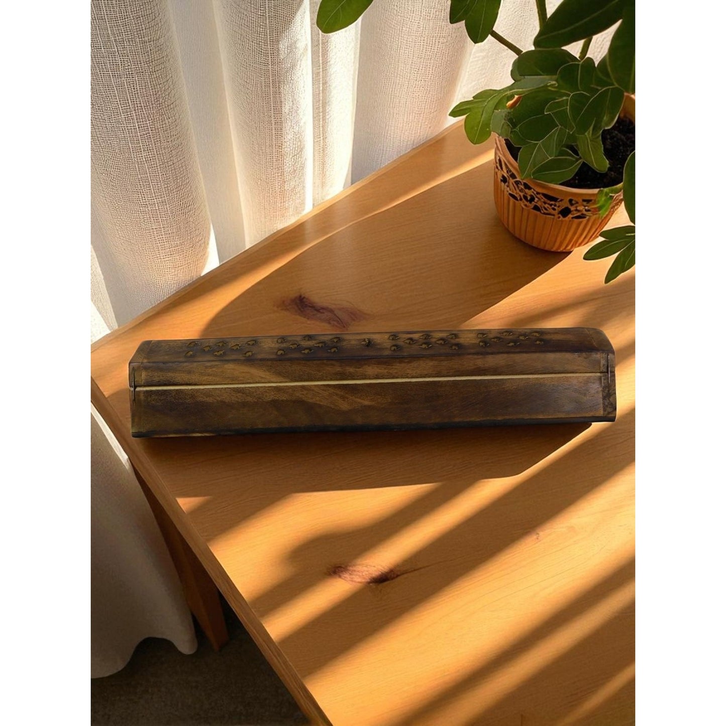 Wooden Incense Burner Box Holder Aromatherapy Cone Stick Storage Rustic Decor