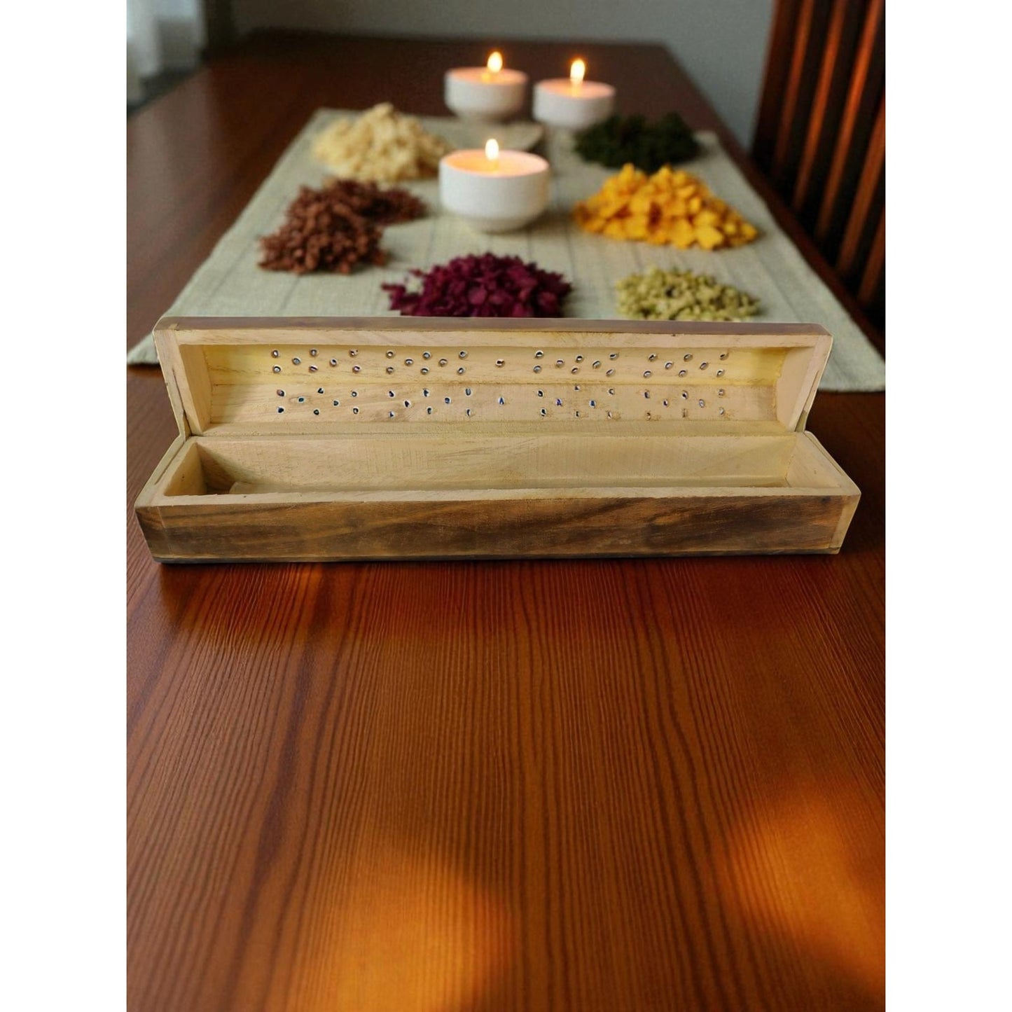 Wooden Incense Burner Box Holder Aromatherapy Cone Stick Storage Rustic Decor