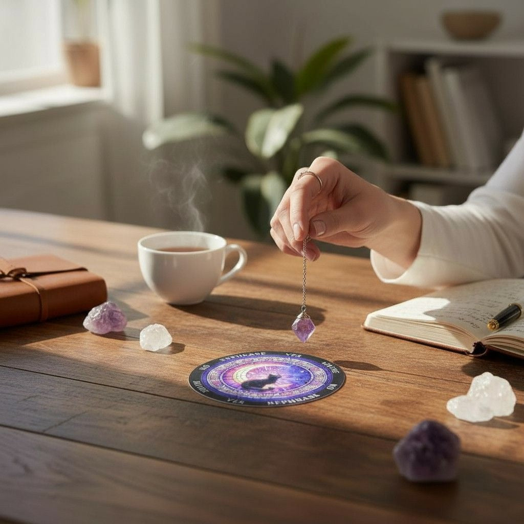 Mystical Cat Pendulum Board 6" - Reversible Coaster & Divination - New