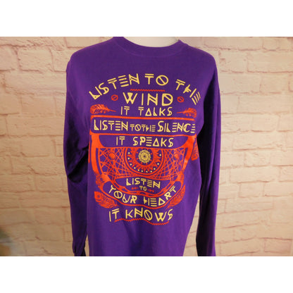 Tribal-Inspired Purple Long Sleeve Tee Listen To The Wind Purple Medium