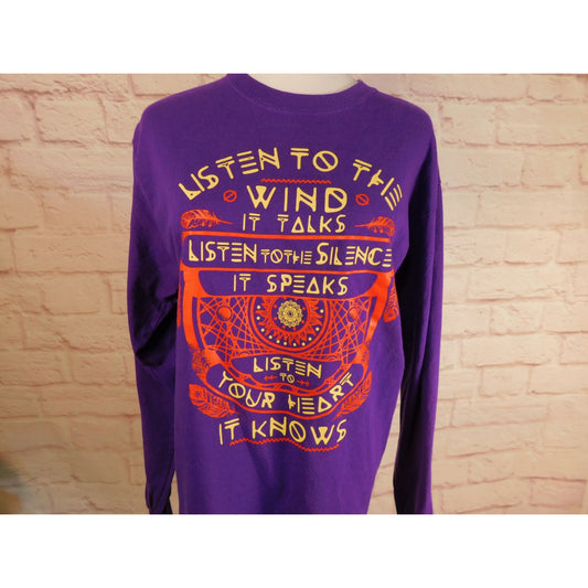 Tribal-Inspired Purple Long Sleeve Tee Listen To The Wind Purple Medium