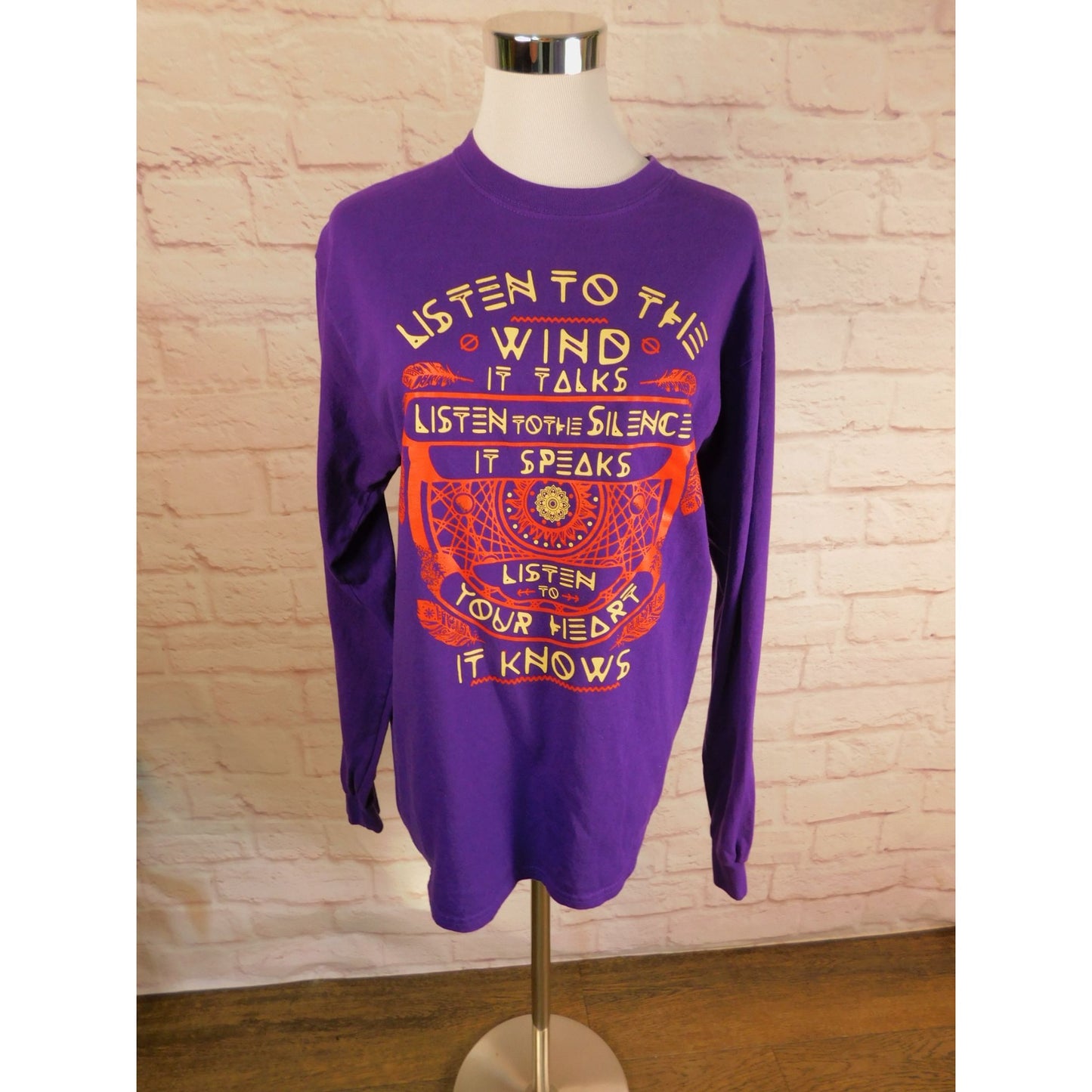 Tribal-Inspired Purple Long Sleeve Tee Listen To The Wind Purple Medium