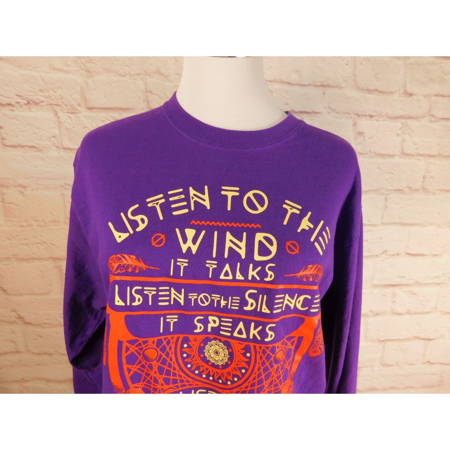 Tribal-Inspired Purple Long Sleeve Tee Listen To The Wind Purple Medium