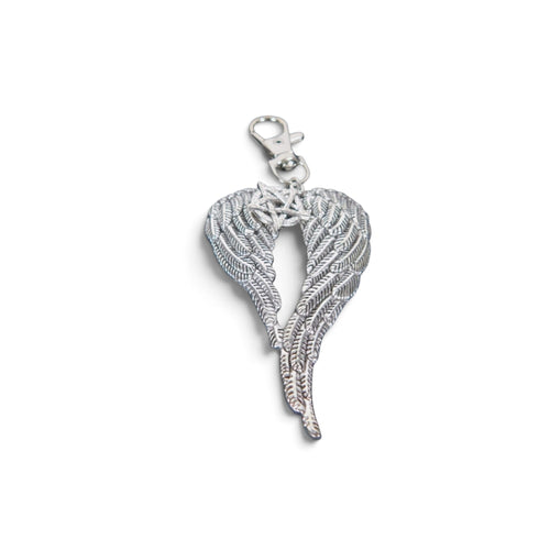 Angel Wing Pentagram Keychain Silver Clip