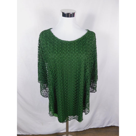 Olivia Blu XL Green Crochet Lace Poncho Blouse Boho Witch