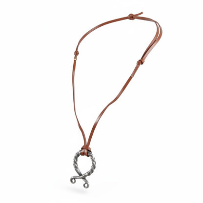Norse Viking Brown Leather Necklace Silver Tone Twisted Adjustable Jewelry
