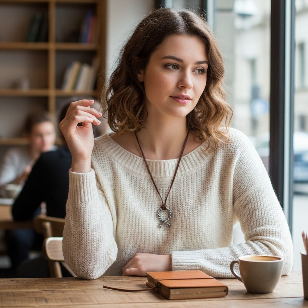 Norse Viking Brown Leather Necklace Silver Tone Twisted Adjustable Jewelry