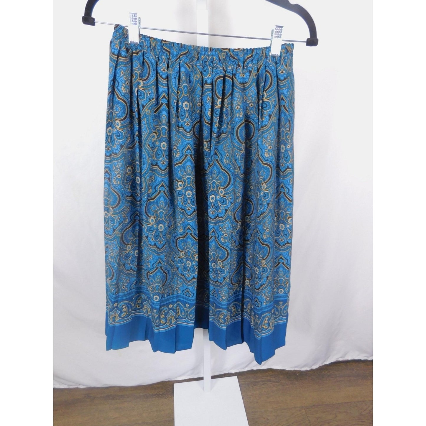 Draper's & Damon's Blue Paisley Border Print Skirt Elastic Waist Boho Witch 10