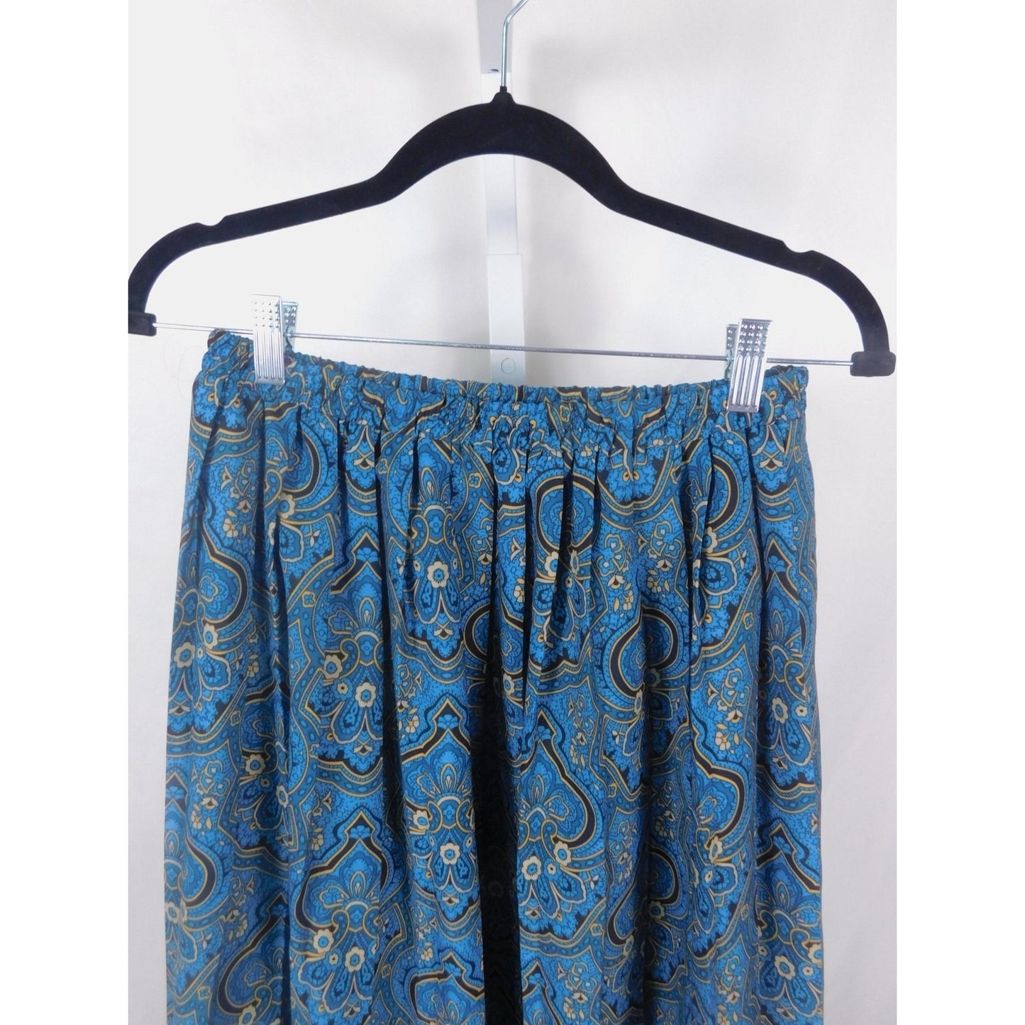 Draper's & Damon's Blue Paisley Border Print Skirt Elastic Waist Boho Witch 10