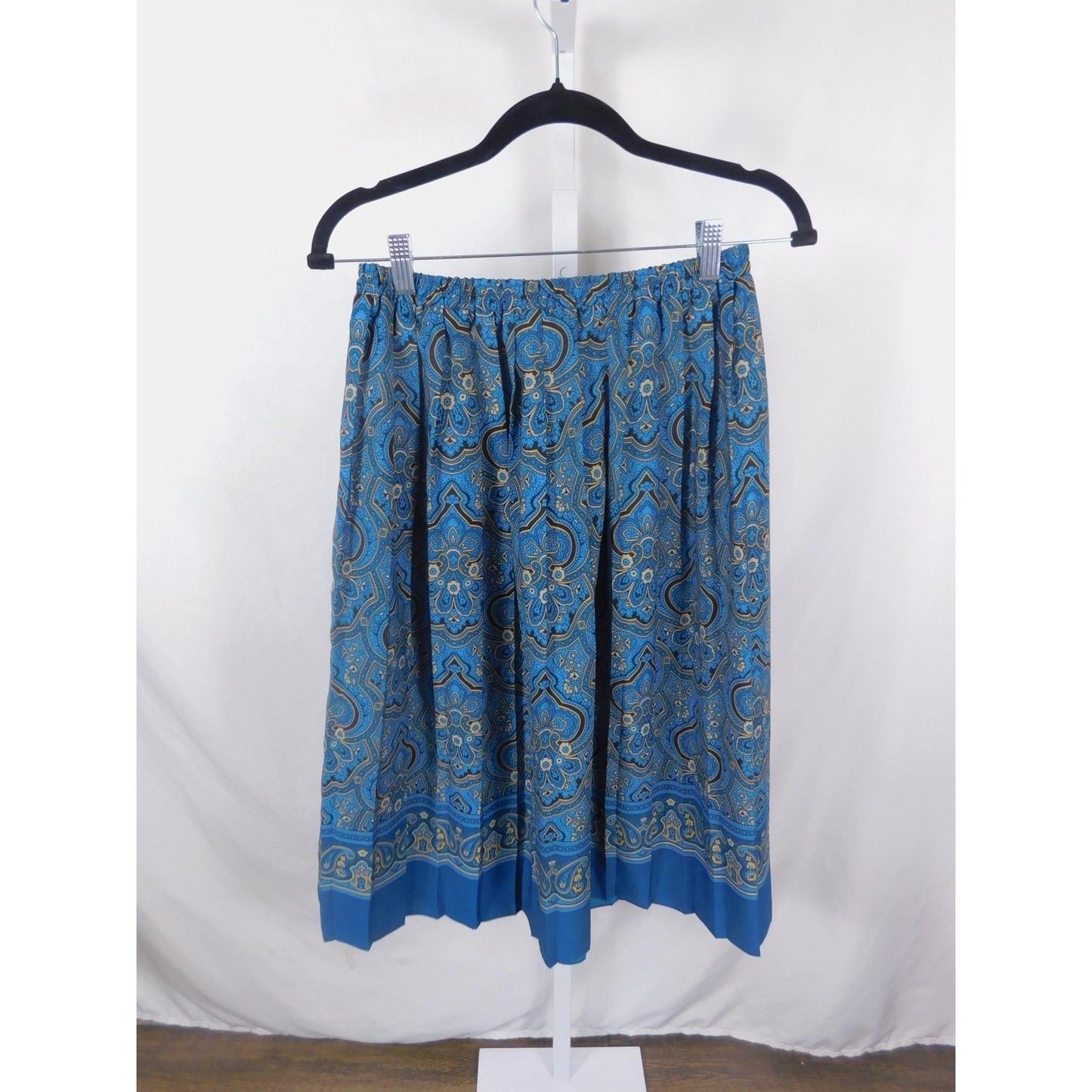 Draper's & Damon's Blue Paisley Border Print Skirt Elastic Waist Boho Witch 10
