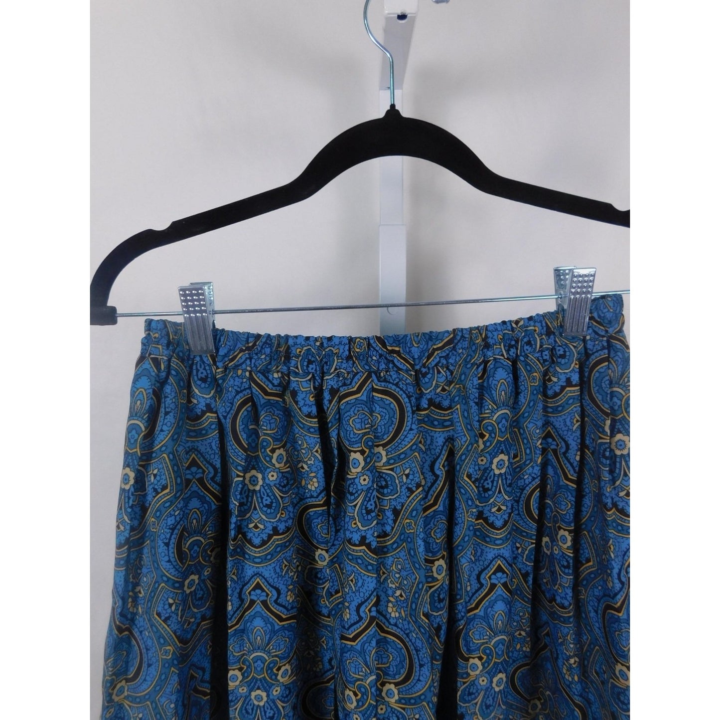 Draper's & Damon's Blue Paisley Border Print Skirt Elastic Waist Boho Witch 10