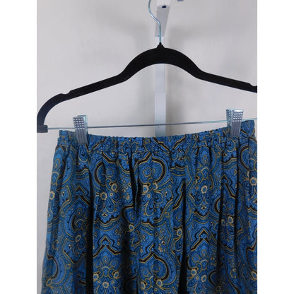 Draper's & Damon's Blue Paisley Border Print Skirt Elastic Waist Boho Witch 10