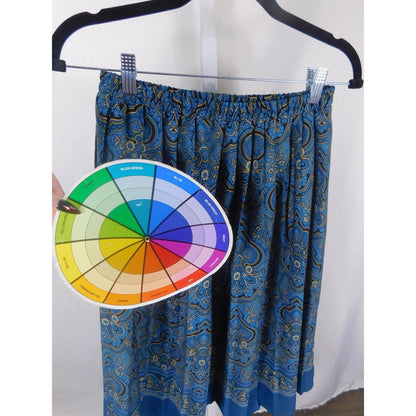 Draper's & Damon's Blue Paisley Border Print Skirt Elastic Waist Boho Witch 10