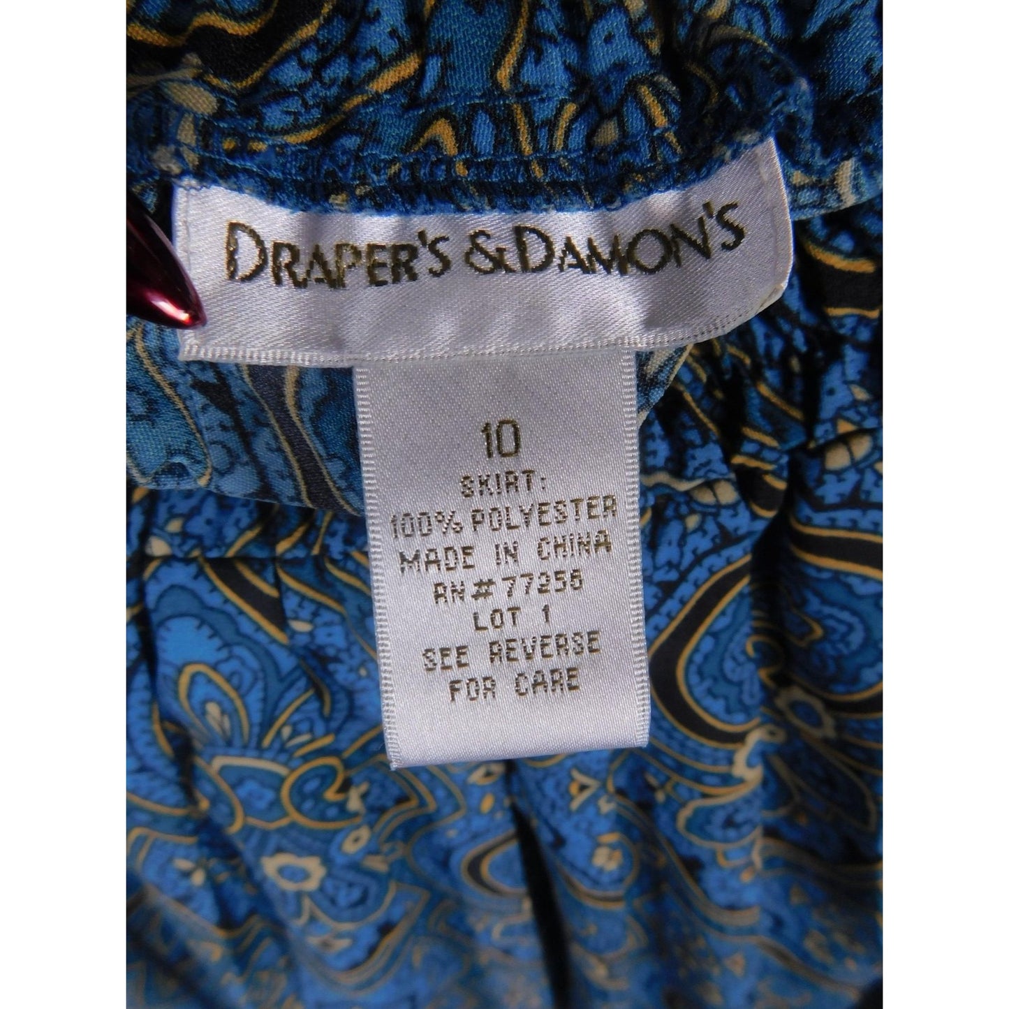 Draper's & Damon's Blue Paisley Border Print Skirt Elastic Waist Boho Witch 10