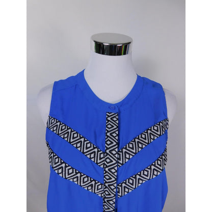 Attention Blue Geometric Sleeveless Blouse S - Button Up - Excellent