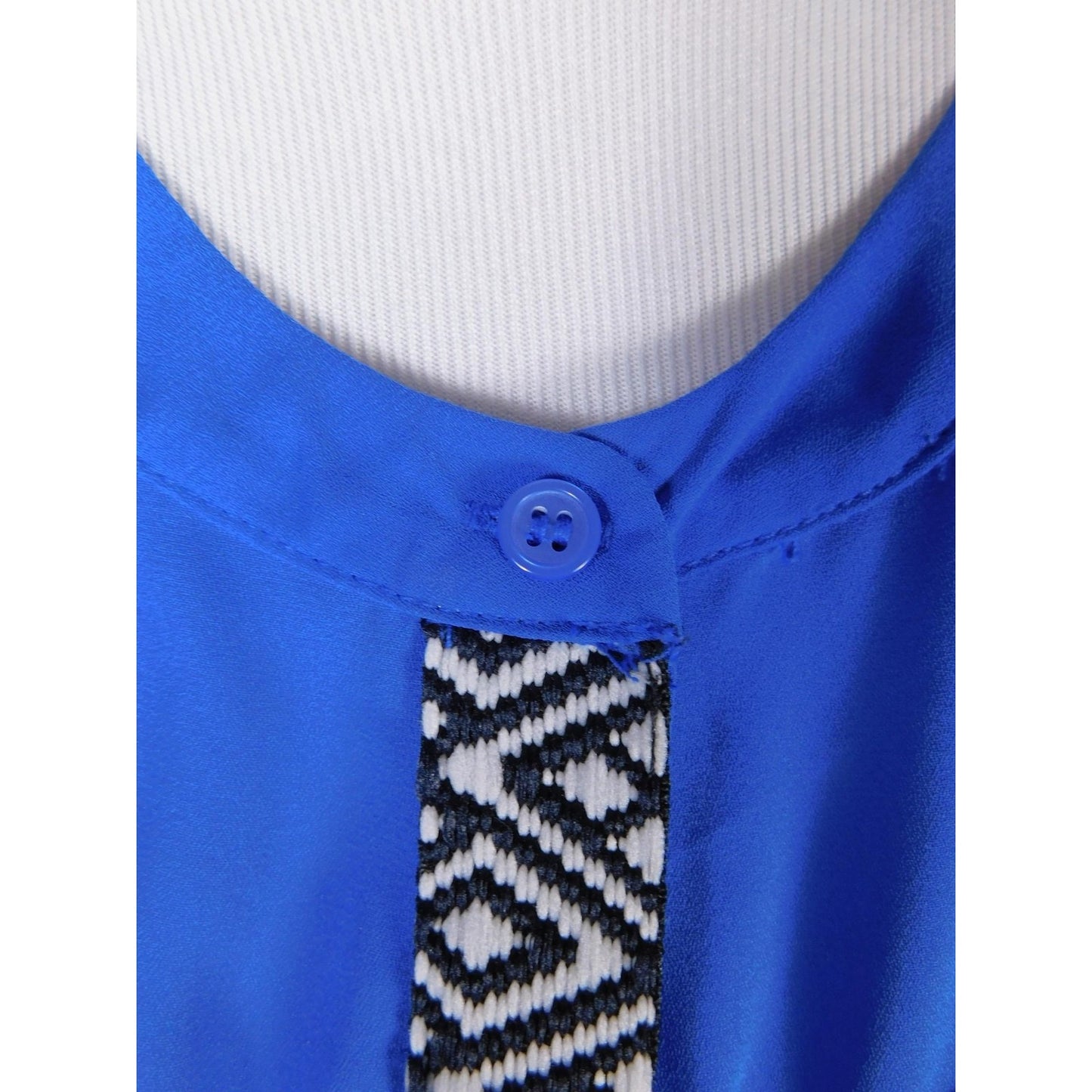 Attention Blue Geometric Sleeveless Blouse S - Button Up - Excellent