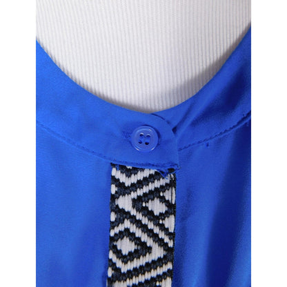 Attention Blue Geometric Sleeveless Blouse S - Button Up - Excellent