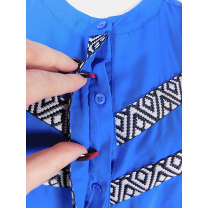 Attention Blue Geometric Sleeveless Blouse S - Button Up - Excellent