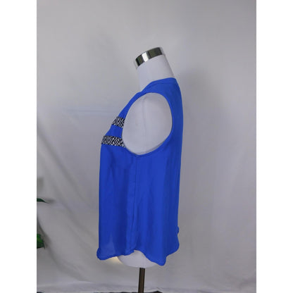 Attention Blue Geometric Sleeveless Blouse S - Button Up - Excellent