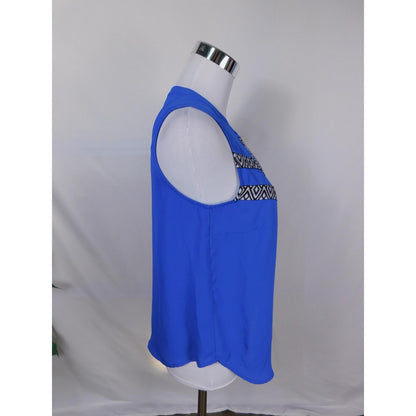 Attention Blue Geometric Sleeveless Blouse S - Button Up - Excellent