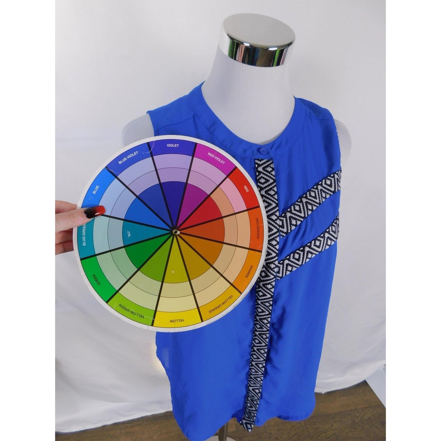 Attention Blue Geometric Sleeveless Blouse S - Button Up - Excellent