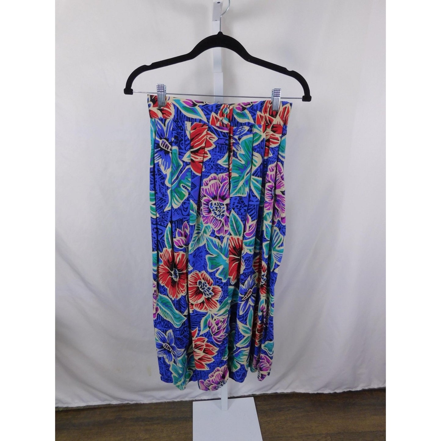 Vtg Worthington Blue Floral Pleated Skirt 8 USA 90s